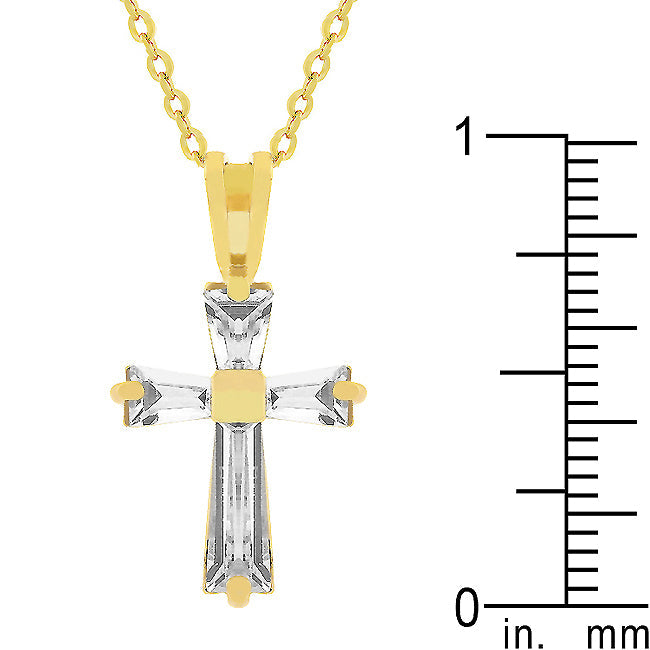 18K Gold Plated Baguette Cross Necklace