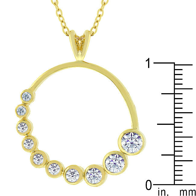 Golden Graduated Cubic Zirconia Circle Pendant Necklace