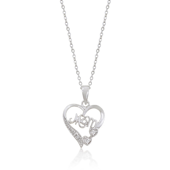 #1 Mom CZ Heart Pendant Necklace