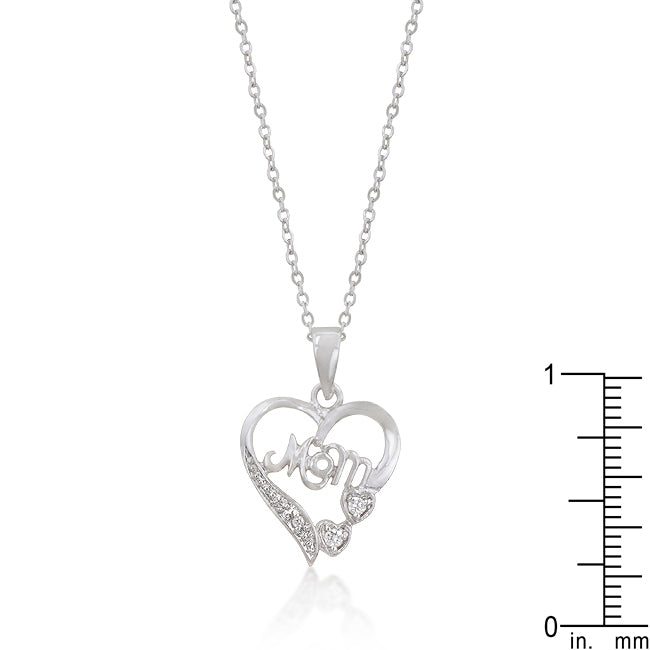 #1 Mom CZ Heart Pendant Necklace