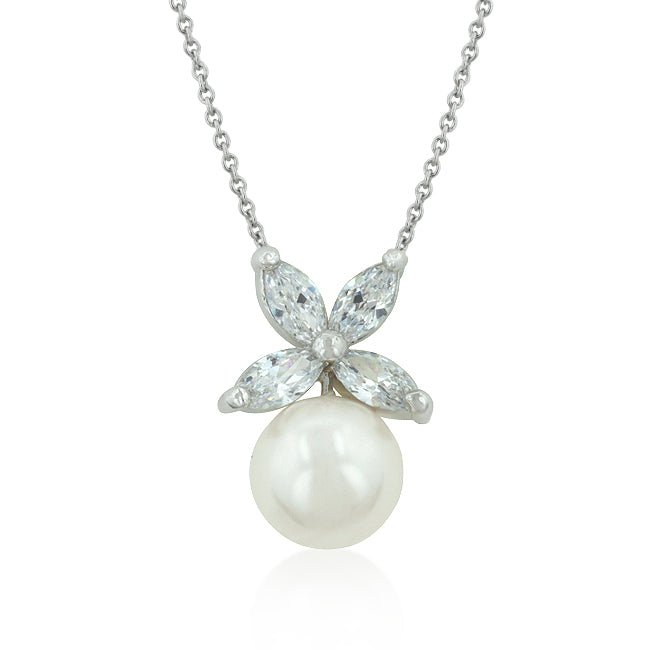 Beautiful White Pearl CZ Pendant Necklace