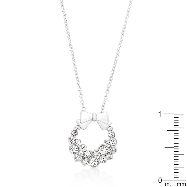 Elegant Holiday Wreath Clear Crystal Pendant Necklace