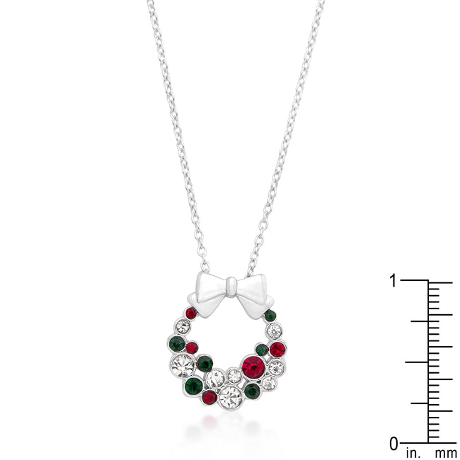 Holiday Wreath Colored Crystal Pendant Necklace
