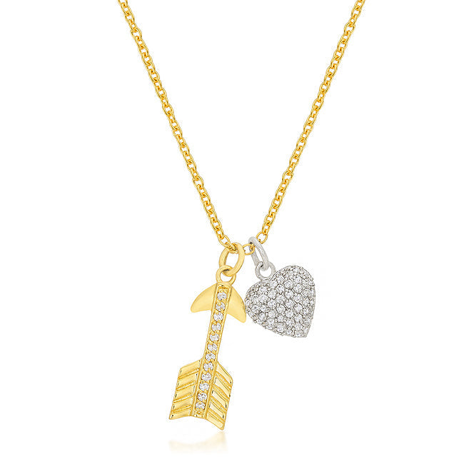 Pave Heart and Arrow Pendant Necklace