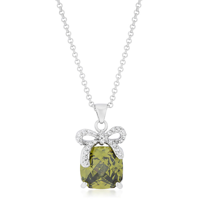 Olivine CZ Pendant with Bow Necklace