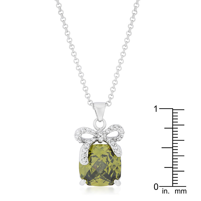 Olivine CZ Pendant with Bow Necklace