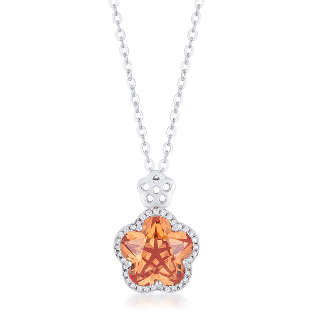 Beautiful Floral Cut Champagne CZ Pendant Necklace
