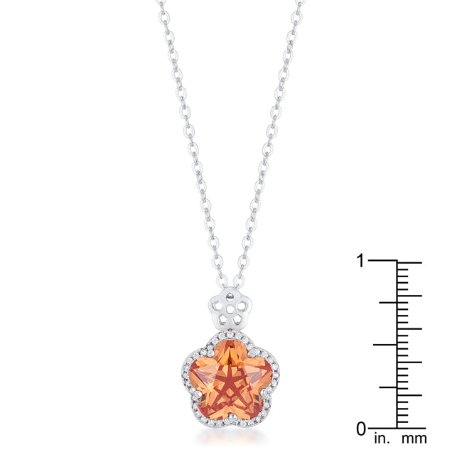 Beautiful Floral Cut Champagne CZ Pendant Necklace