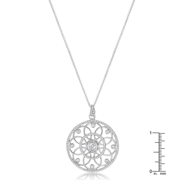 1.4 Ct Rhodium Plated CZ Pendant Necklace with Interlocking Circles