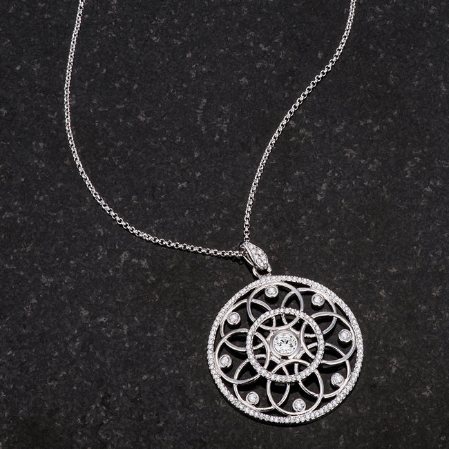 1.4 Ct Rhodium Plated CZ Pendant Necklace with Interlocking Circles