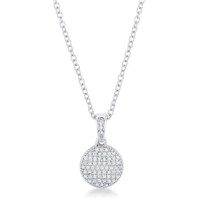 Rhodium Necklace with CZ Disk Pendant Necklace