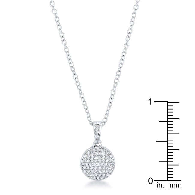 Rhodium Necklace with CZ Disk Pendant Necklace