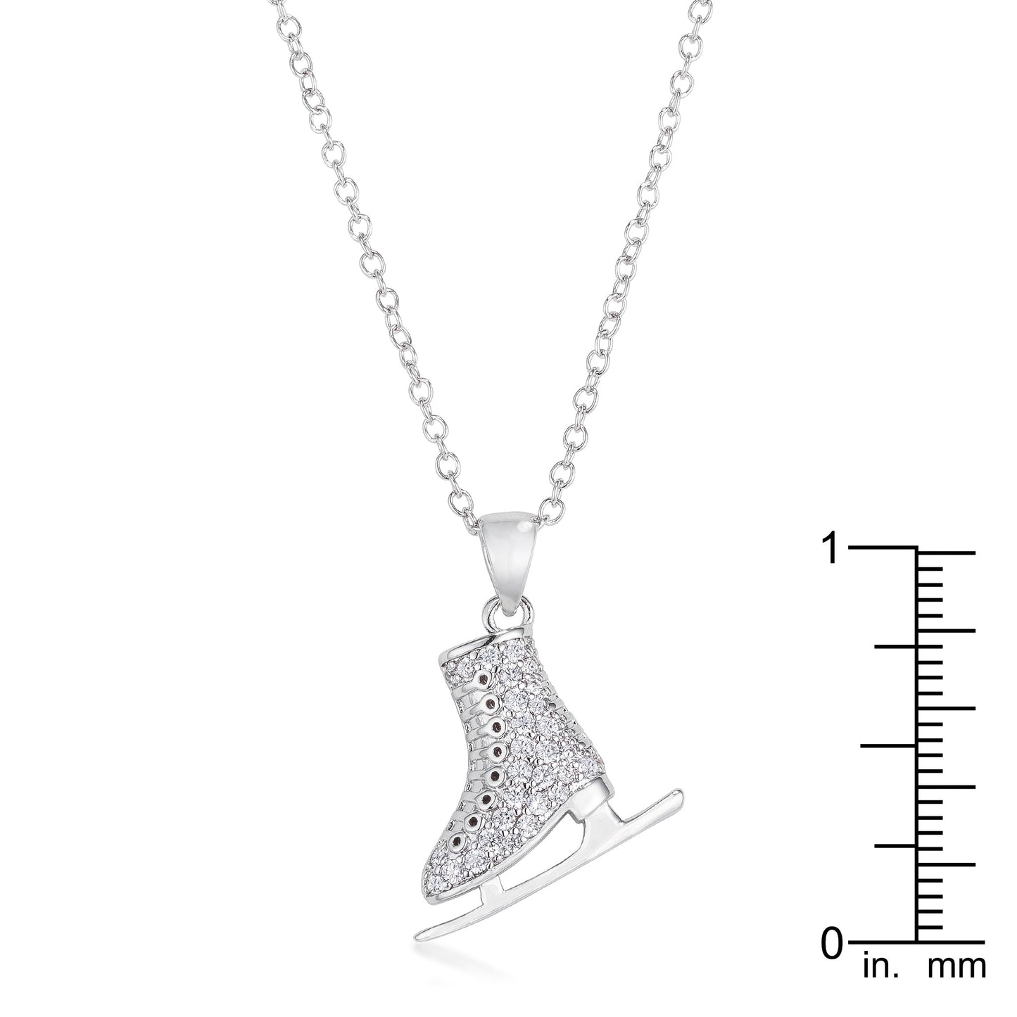 Delicate .4Ct Rhodium Plated Ice Skate Pendant Necklace