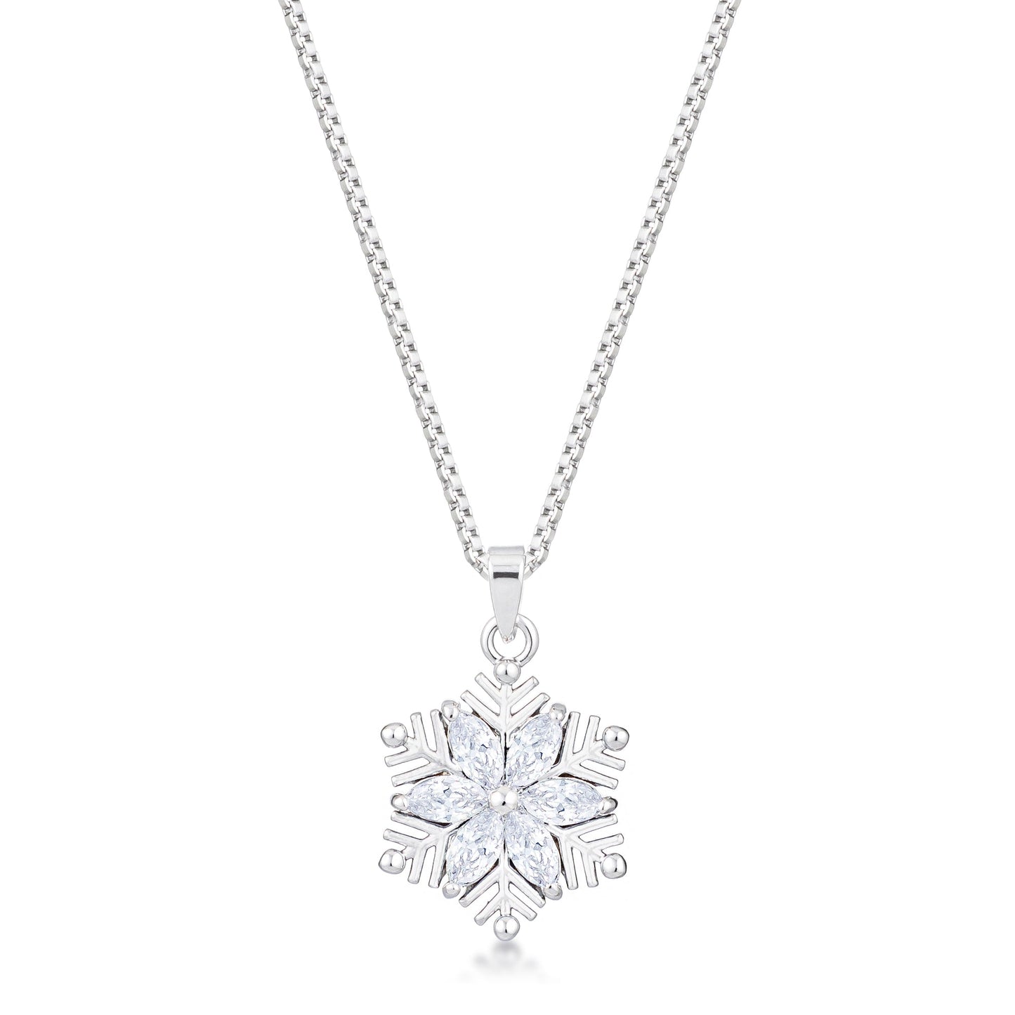 2.04Ct Rhodium Brilliant Marquise Snowflake Pendant Necklace