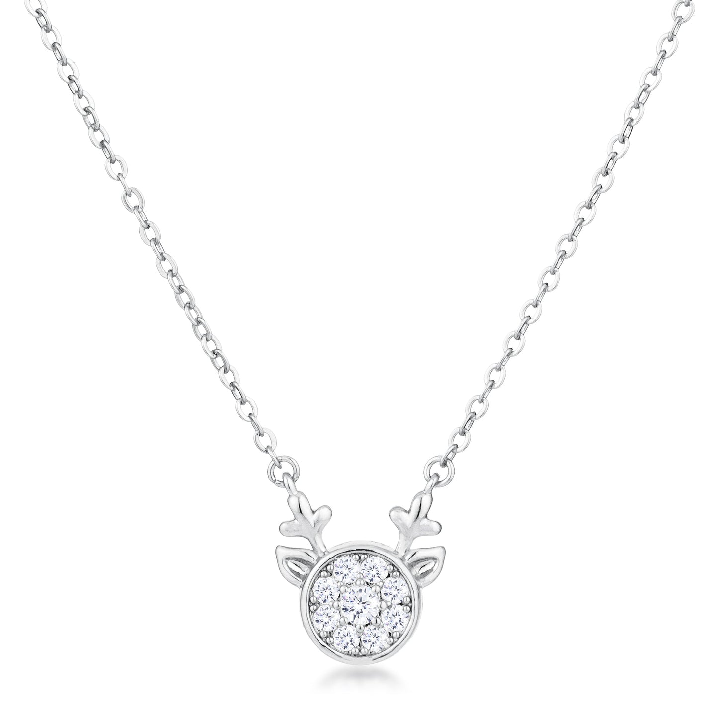 Festive 3.88Ct Rhodium Reversible Champagne CZ Reindeer Pendant Necklace
