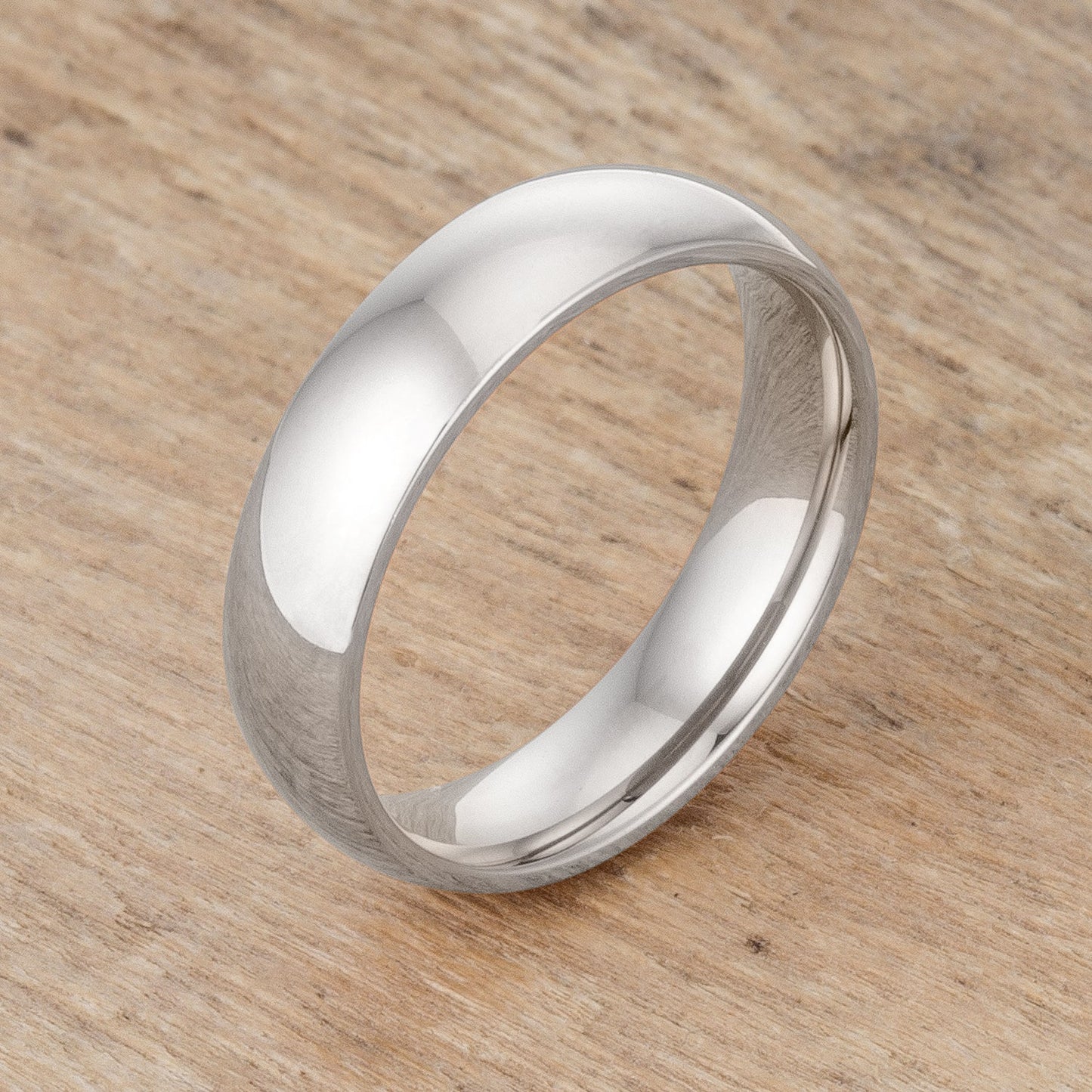 Rhodium Plated 5mm Stainless Wedding Band