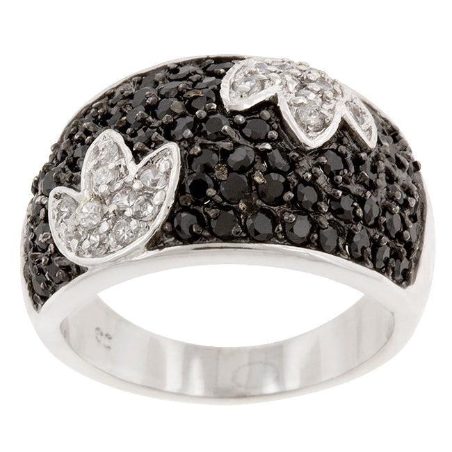 Black and White Pave CZ Tulip Ring