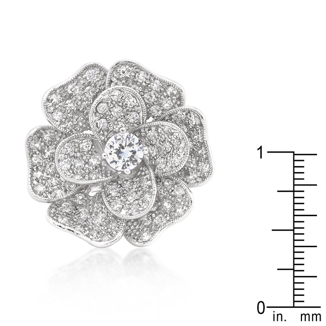Large Flower Pave Cubic Zirconia Cocktail Ring