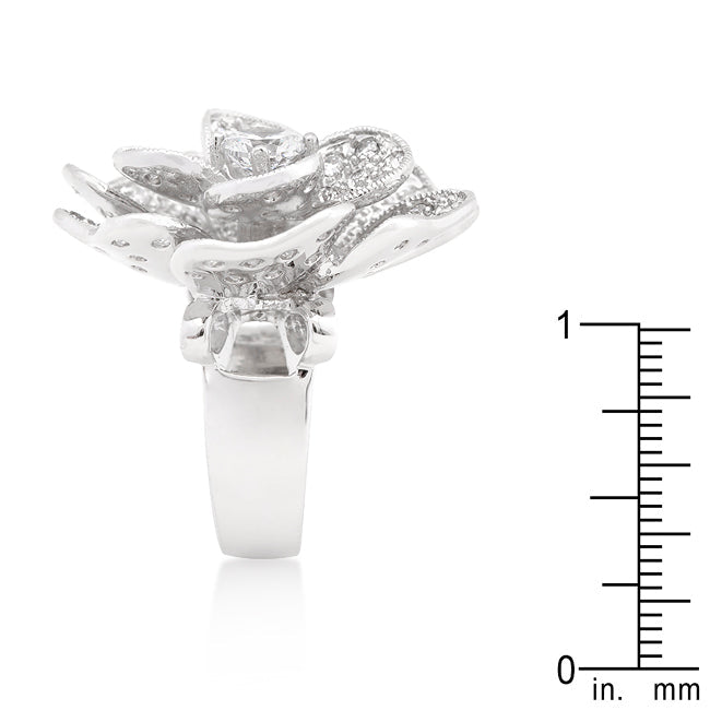 Large Flower Pave Cubic Zirconia Cocktail Ring