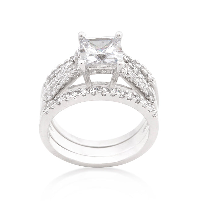 Princess Cut Cubic Zirconia Triple Bridal 3 Ring Set