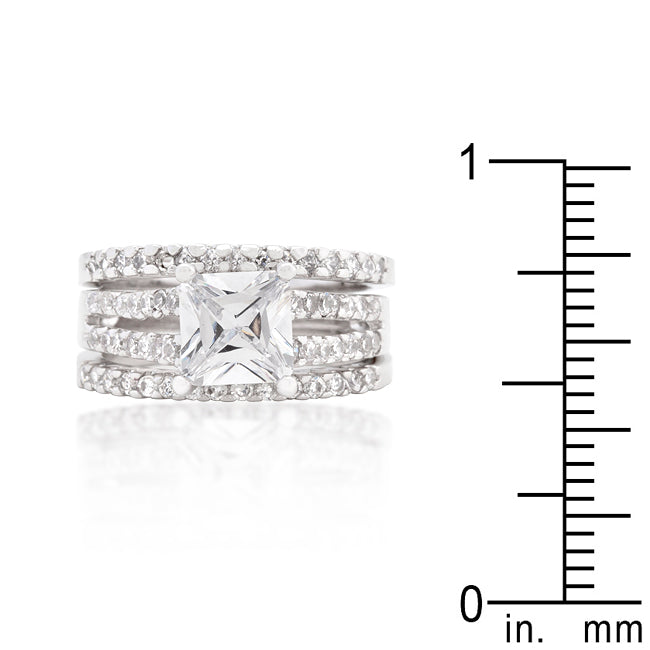 Princess Cut Cubic Zirconia Triple Bridal 3 Ring Set