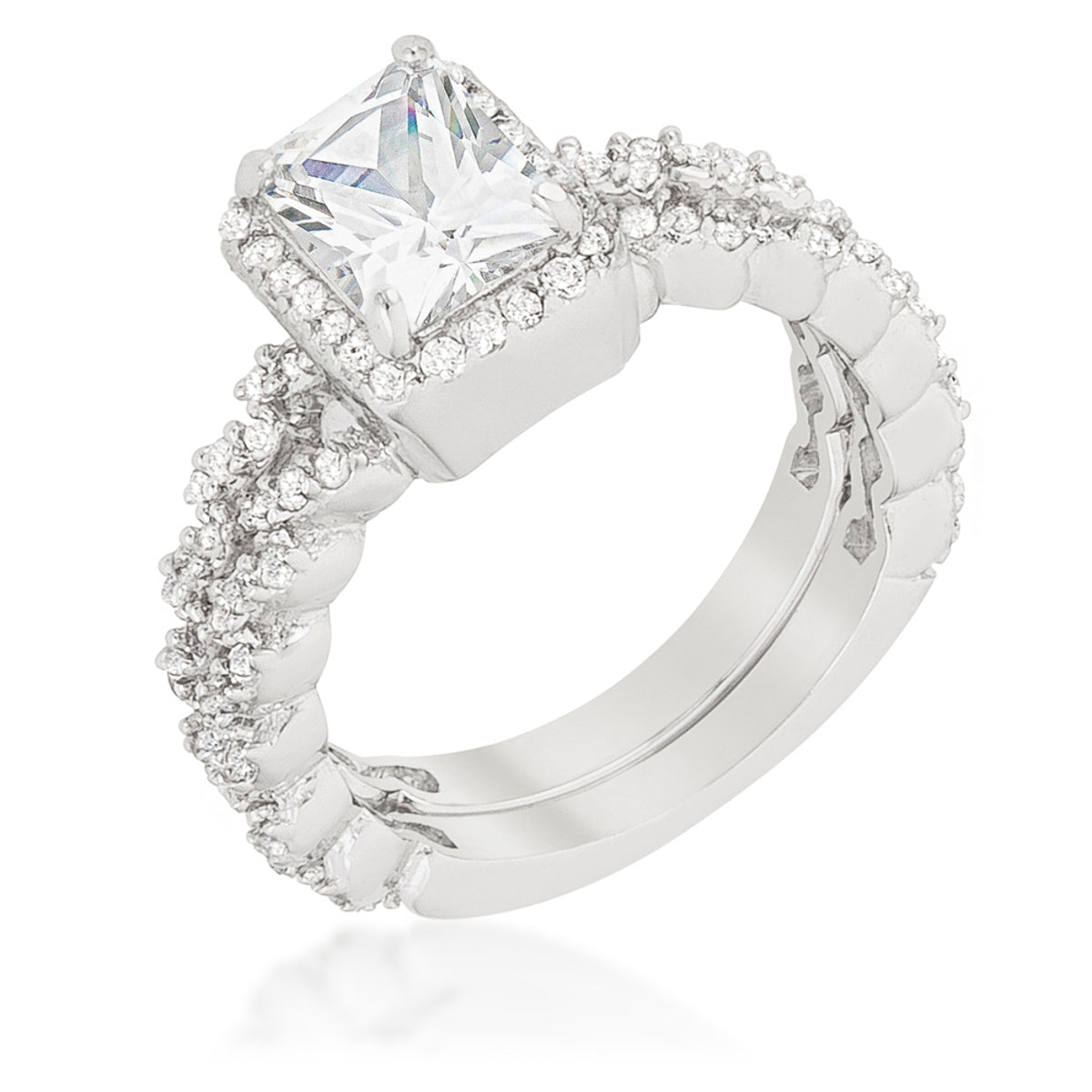 Rhodium Plated 2.4CT Halo Radiant Wedding Set