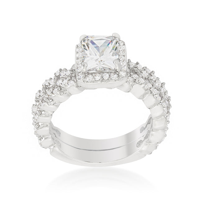 Rhodium Plated 2.4CT Halo Radiant Wedding Set