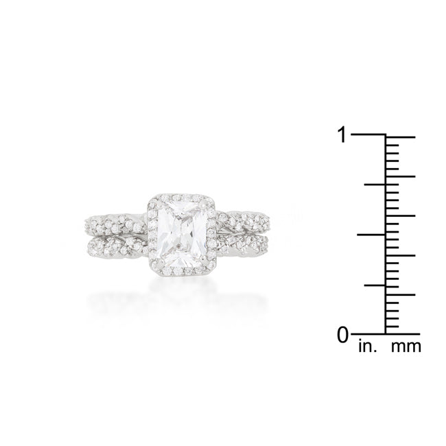 Rhodium Plated 2.4CT Halo Radiant Wedding Set