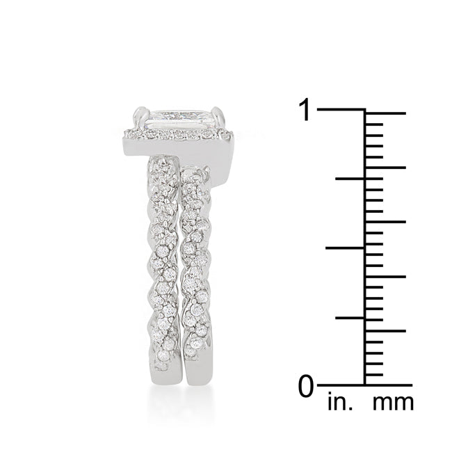 Rhodium Plated 2.4CT Halo Radiant Wedding Set