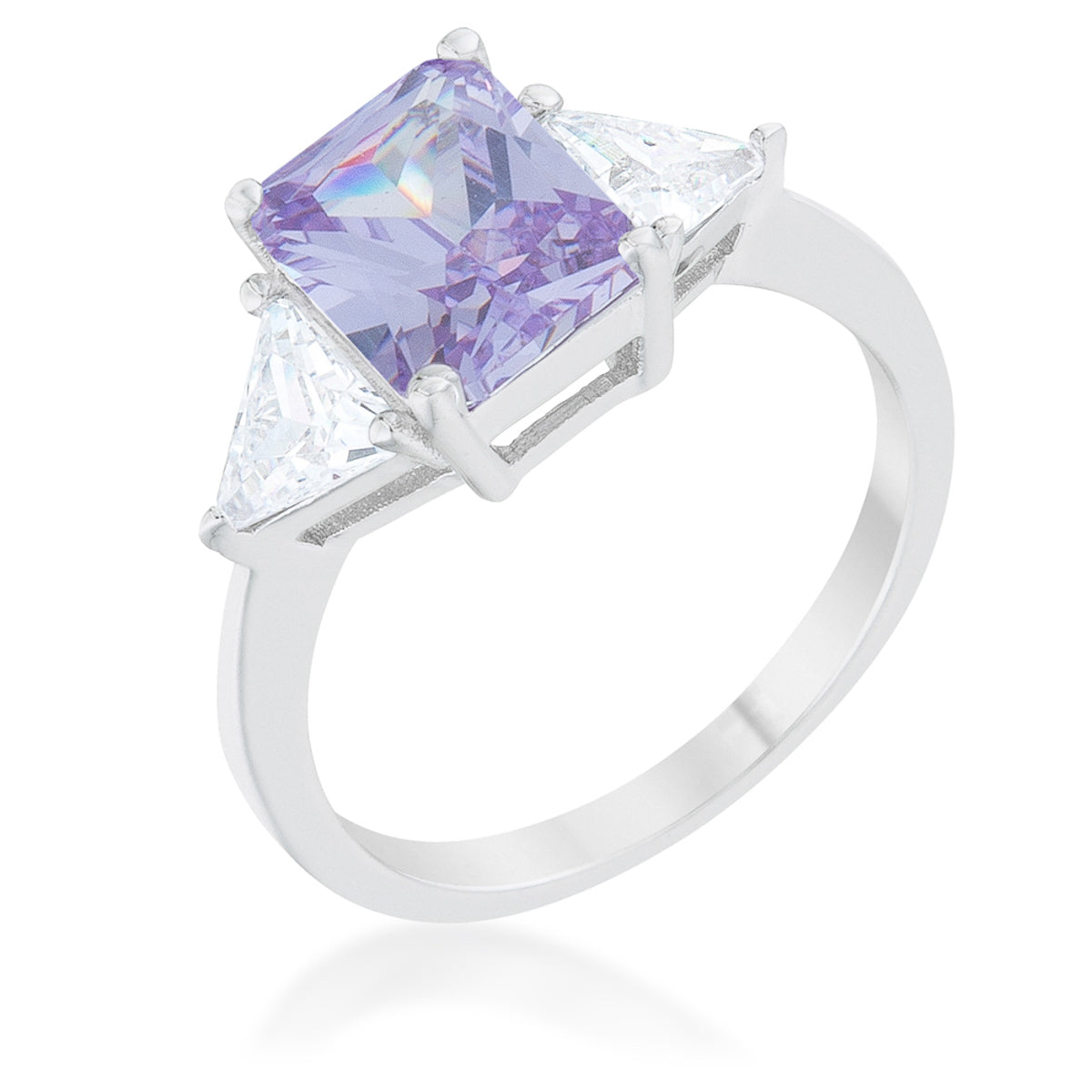 Classic Purple Lavender White Gold Rhodium Engagement Ring