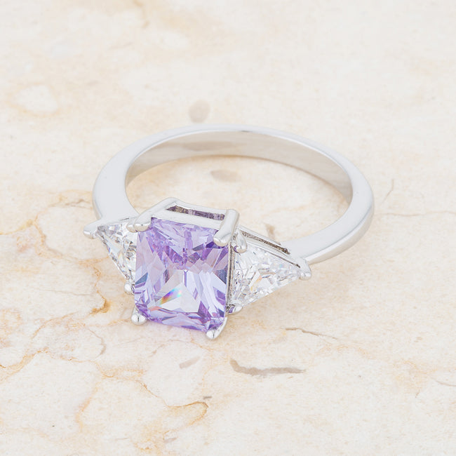 Classic Purple Lavender White Gold Rhodium Engagement Ring