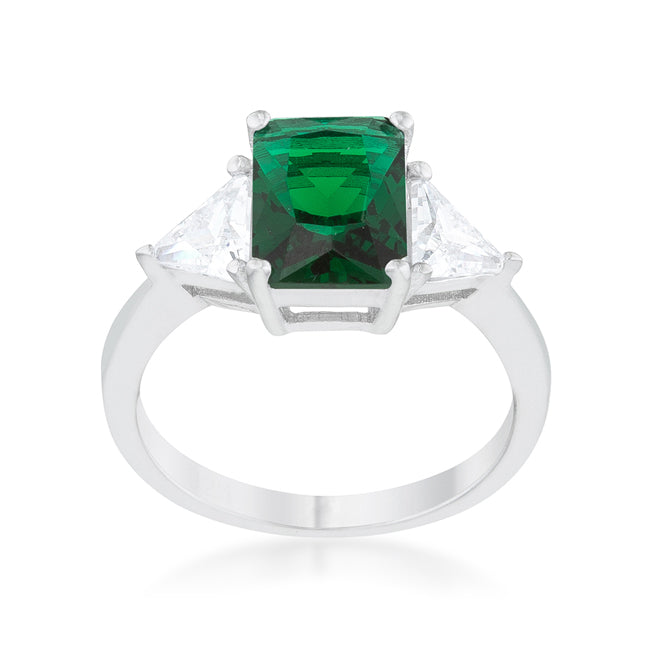 Classic Emerald Rhodium Plated Engagement Ring
