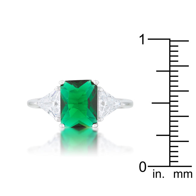 Classic Emerald Rhodium Plated Engagement Ring