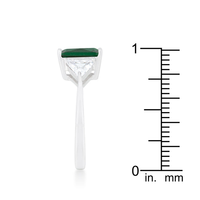 Classic Emerald Rhodium Plated Engagement Ring