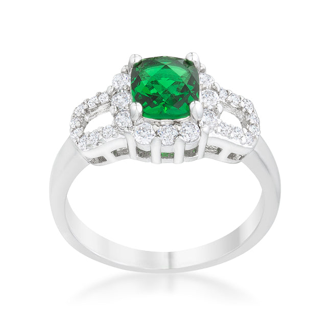 Elegant Liz 1.1ct Emerald CZ Rhodium Classic Ring