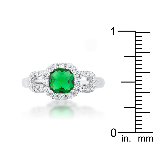 Elegant Liz 1.1ct Emerald CZ Rhodium Classic Ring