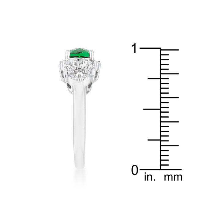 Elegant Liz 1.1ct Emerald CZ Rhodium Classic Ring