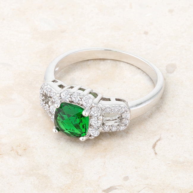 Elegant Liz 1.1ct Emerald CZ Rhodium Classic Ring