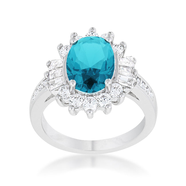 Chrisalee 3CT Aqua CZ Rhodium Classic Ring