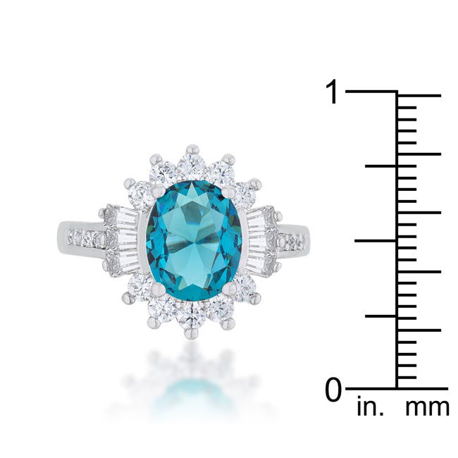 Chrisalee 3CT Aqua CZ Rhodium Classic Ring