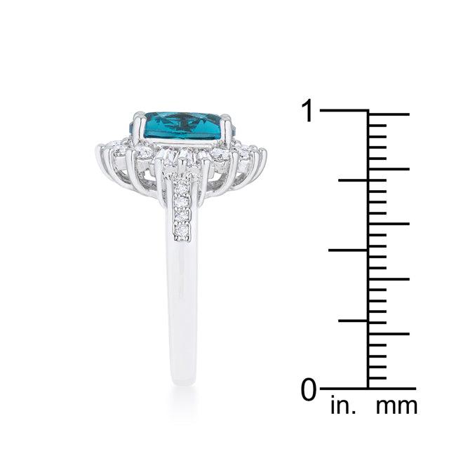 Chrisalee 3CT Aqua CZ Rhodium Classic Ring