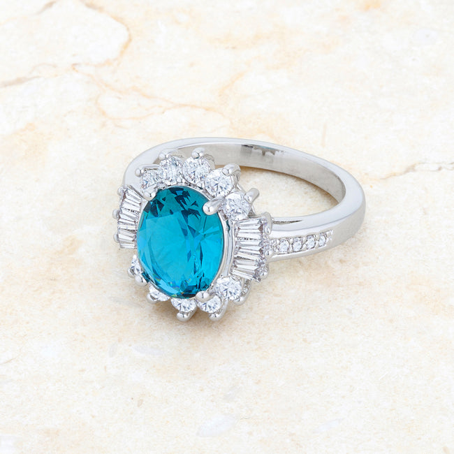 Chrisalee 3CT Aqua CZ Rhodium Classic Ring