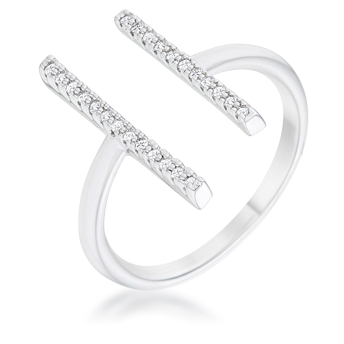 Sharna CZ Rhodium Parallel Contemporary Ring