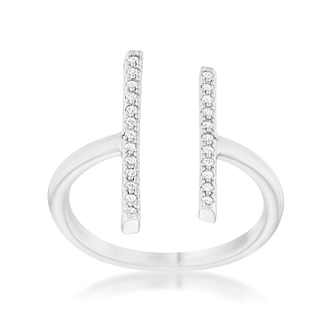 Sharna CZ Rhodium Parallel Contemporary Ring