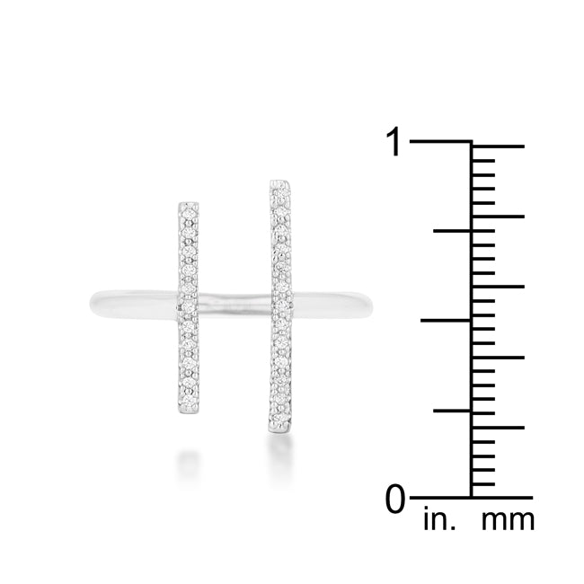 Sharna CZ Rhodium Parallel Contemporary Ring