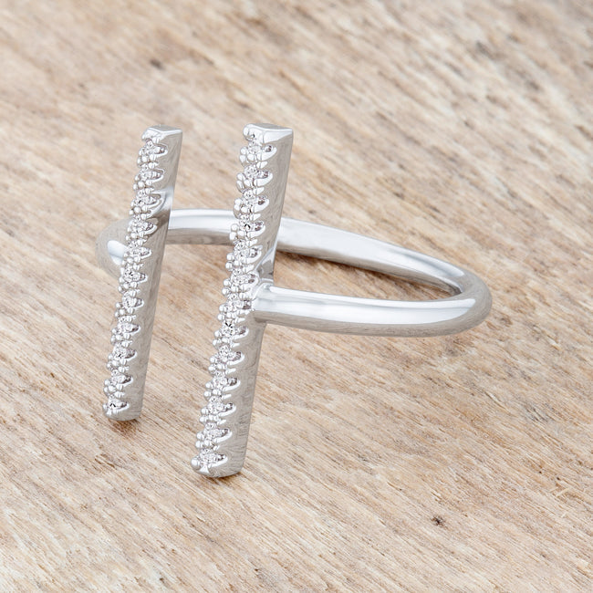 Sharna CZ Rhodium Parallel Contemporary Ring