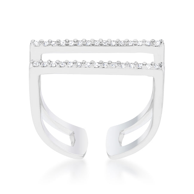 Jenn Modern 0.2ct CZ Rhodium Pave Parallel Ring
