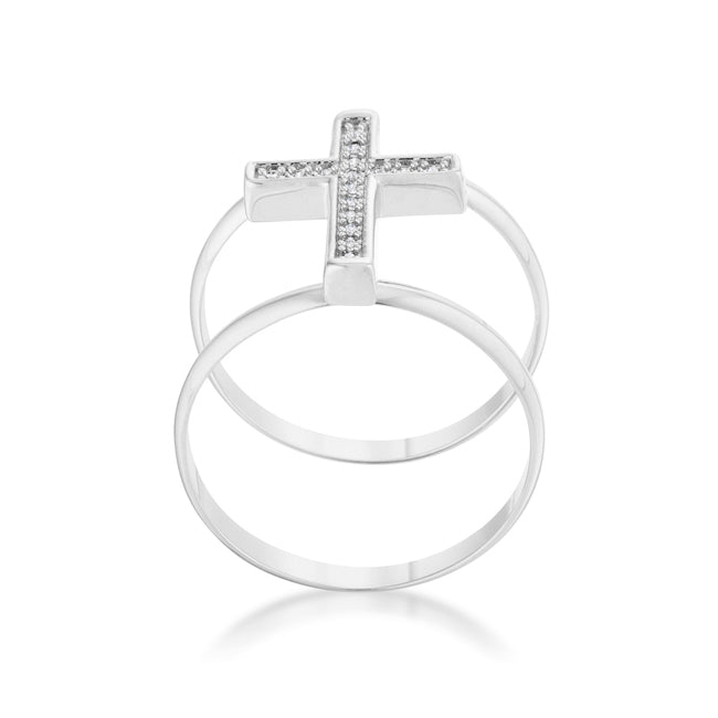 Francis .08CT CZ Rhodium Contemporary Cross Ring
