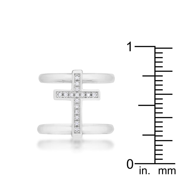 Francis .08CT CZ Rhodium Contemporary Cross Ring