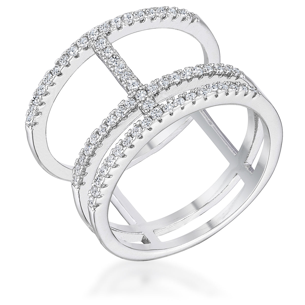 Contemporary 0.5Ct Rhodium Parallel Ring with Brilliant CZ